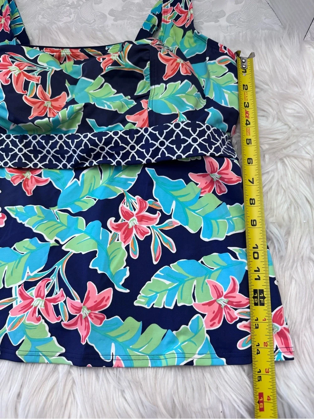 Lands' End 18W Mastectomy Tankini Top Blue Green Floral Swimsuit Modest